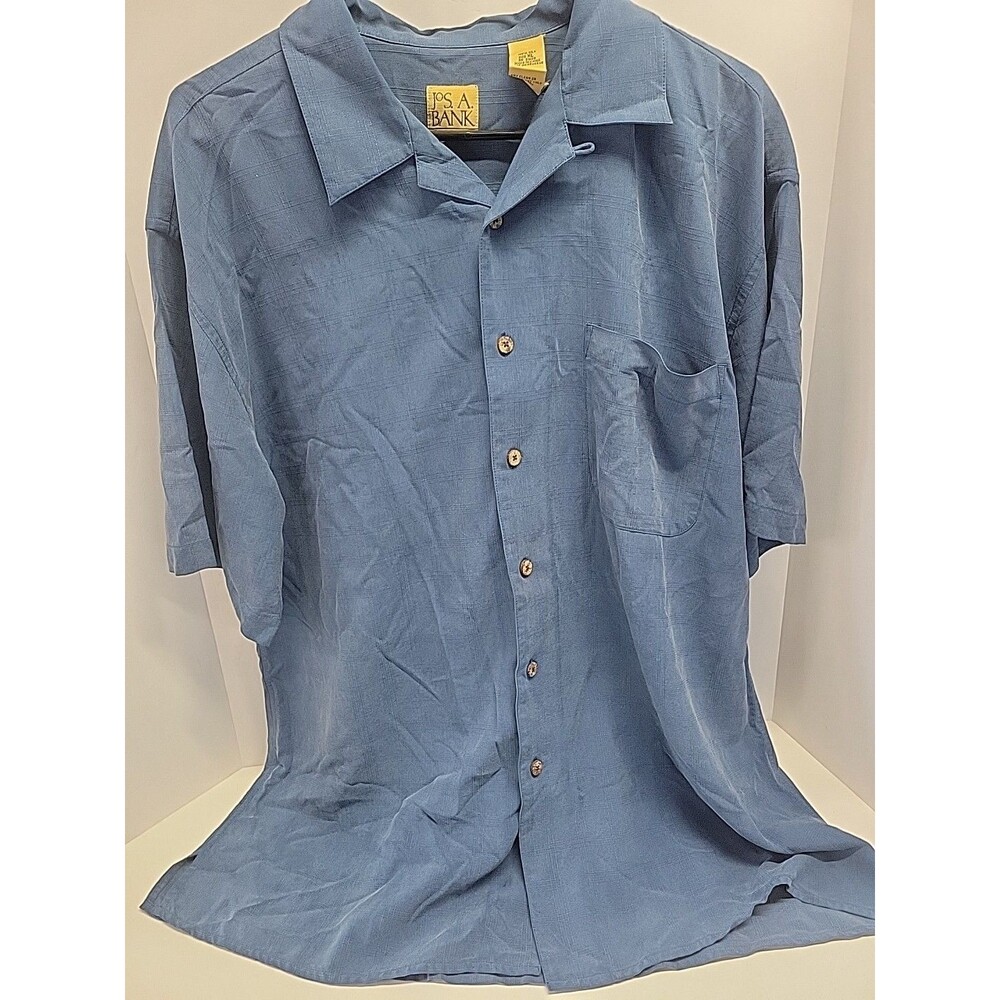 Vtg Jos A Bank 100% Silk Mens XL Blue‎ Short Sleeve Shirt Button Down Casual XL